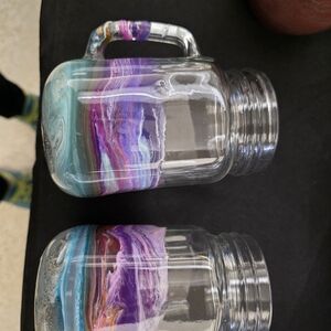 Colorful Set Of 2 Glass Mason Jar Mugs